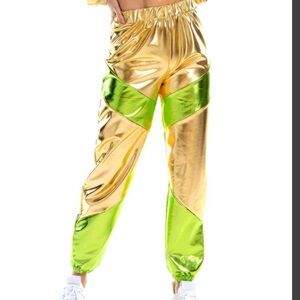 🎃 *NWOT* Small gold & green holographic/metallic jogger pants